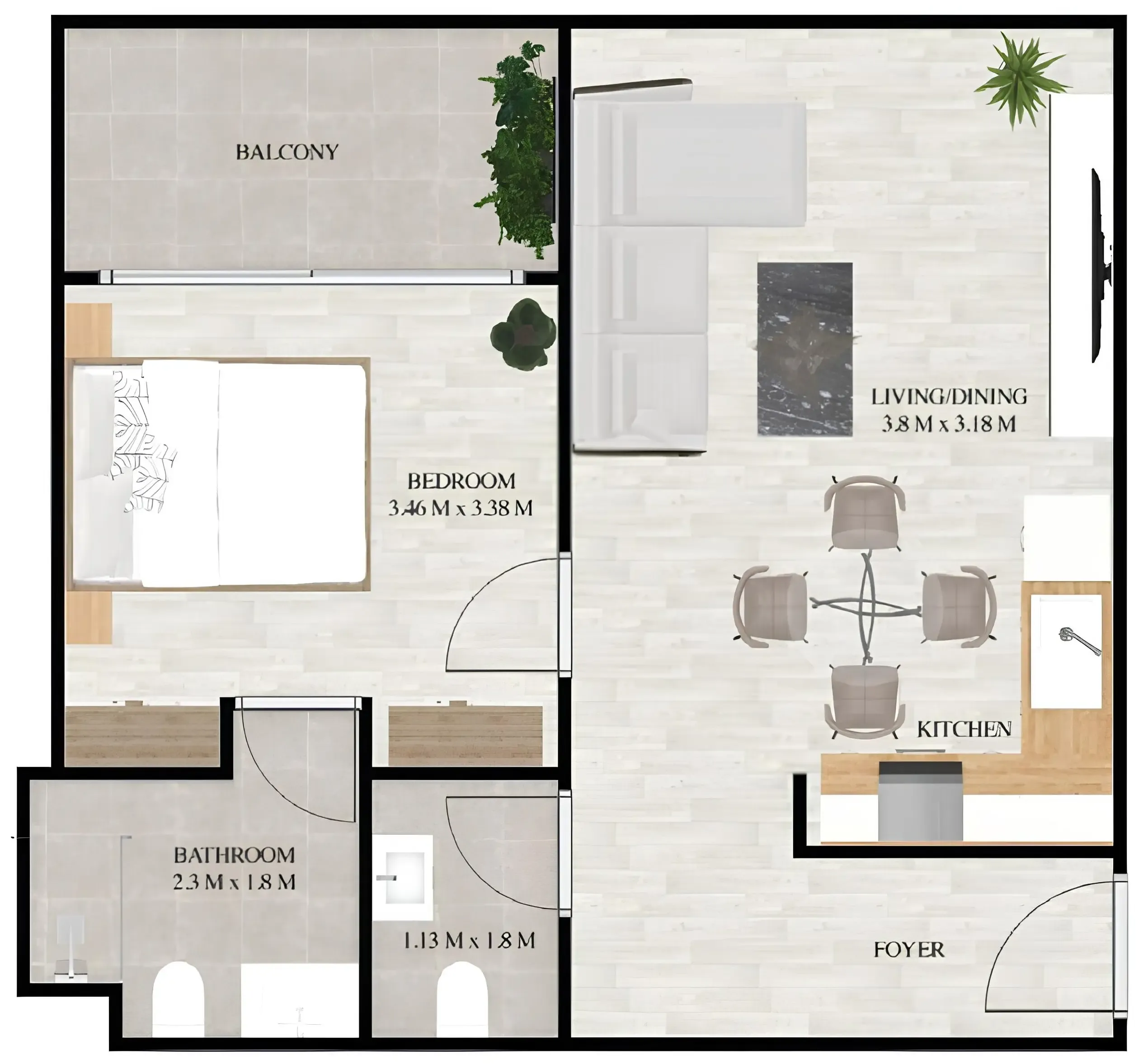 1 bedroom Apartments floor plan at Maimoon Gardens