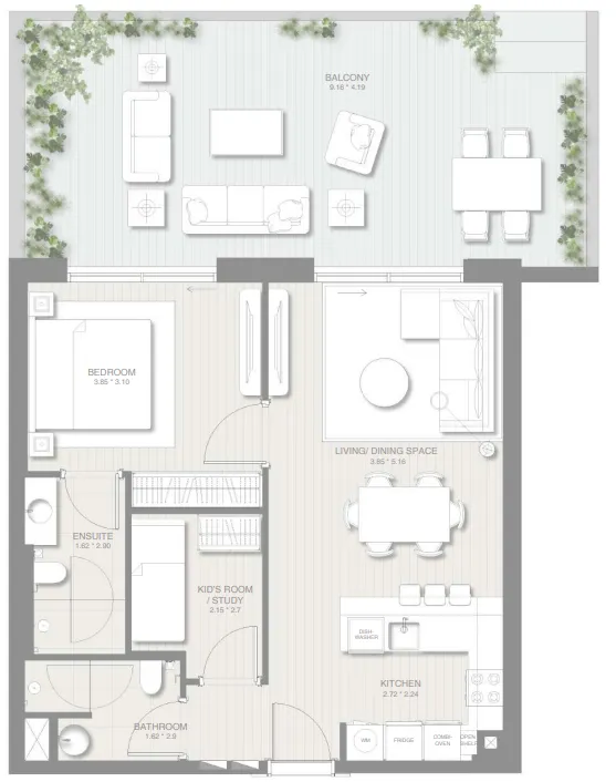 1.5 bedroom Apartments floor plan at Sol Levante