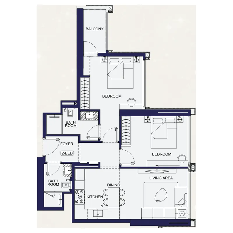 2 bedroom Apartments floor plan at Binghatti Starfall