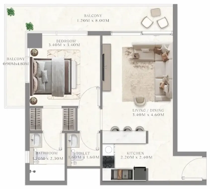 1 bedroom Apartments floor plan at Aum 99 Residences