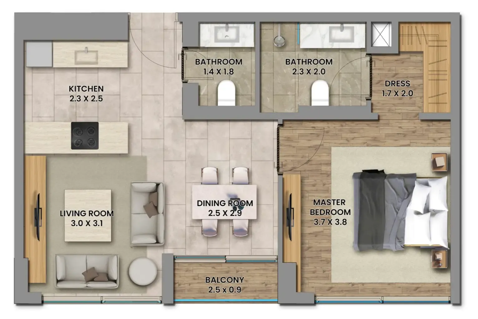 1 bedroom Apartments floor plan at Elemental 78