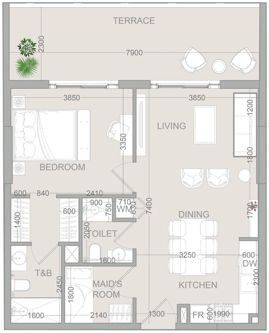 1.5 bedroom Apartments floor plan at TETR1S Tower