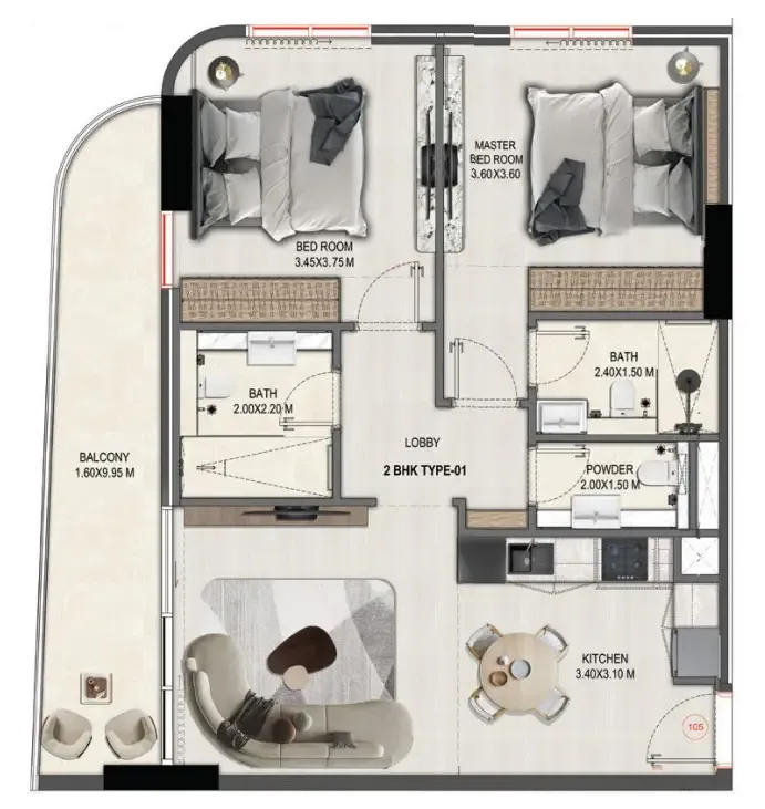 2 bedroom Apartments floor plan at Divine Elements