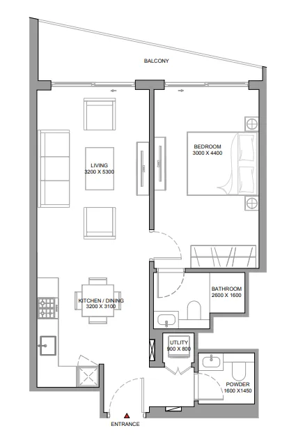 1 bedroom Apartments floor plan at The Serene at Sobha Central