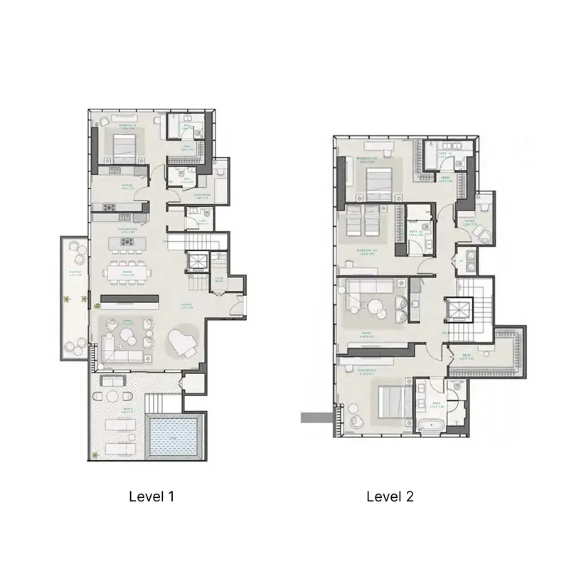 4 bedroom Duplex floor plan at Avenue Park Towers 1 at Wasl 1