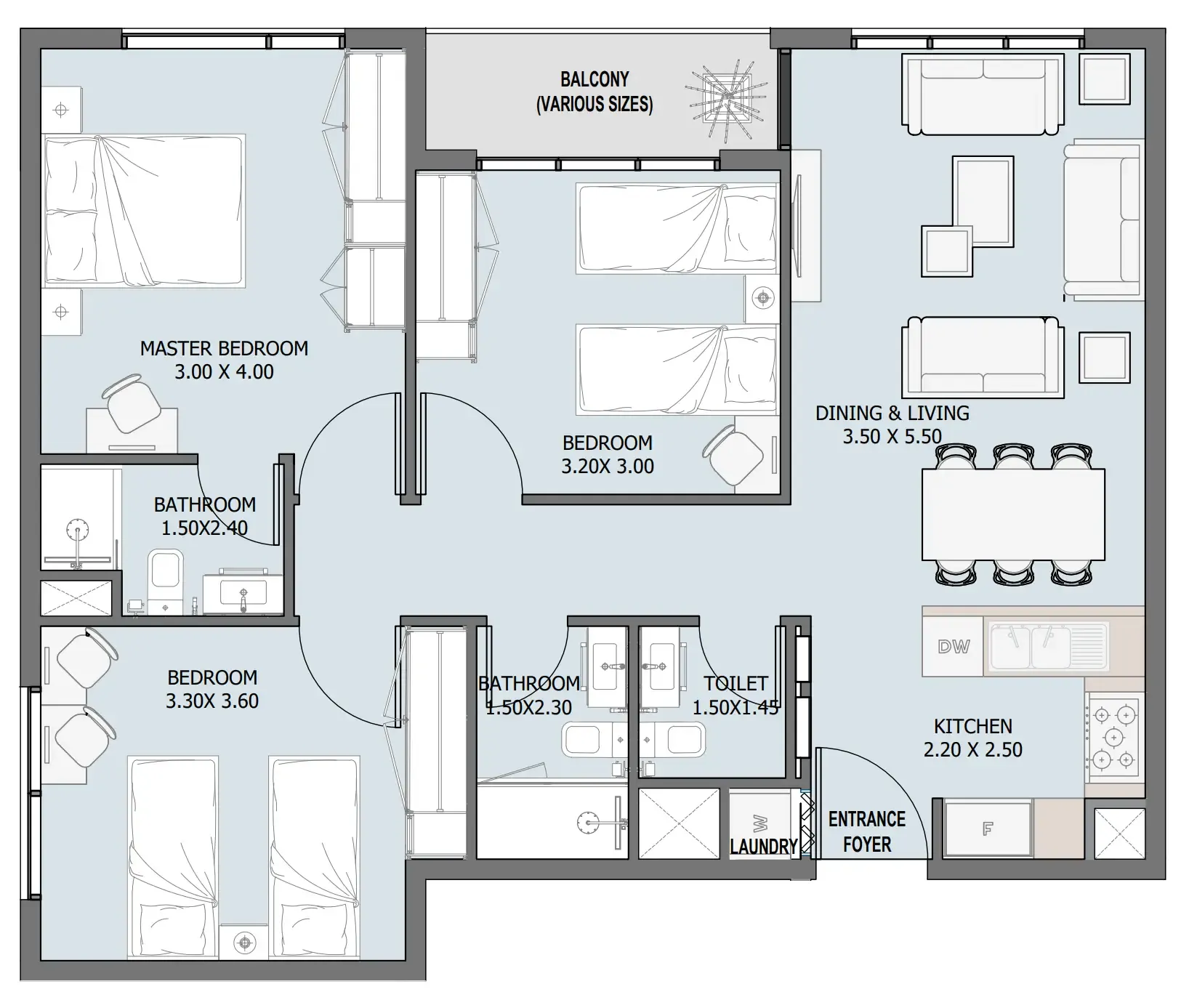 3 bedroom Apartments floor plan at Verdana III