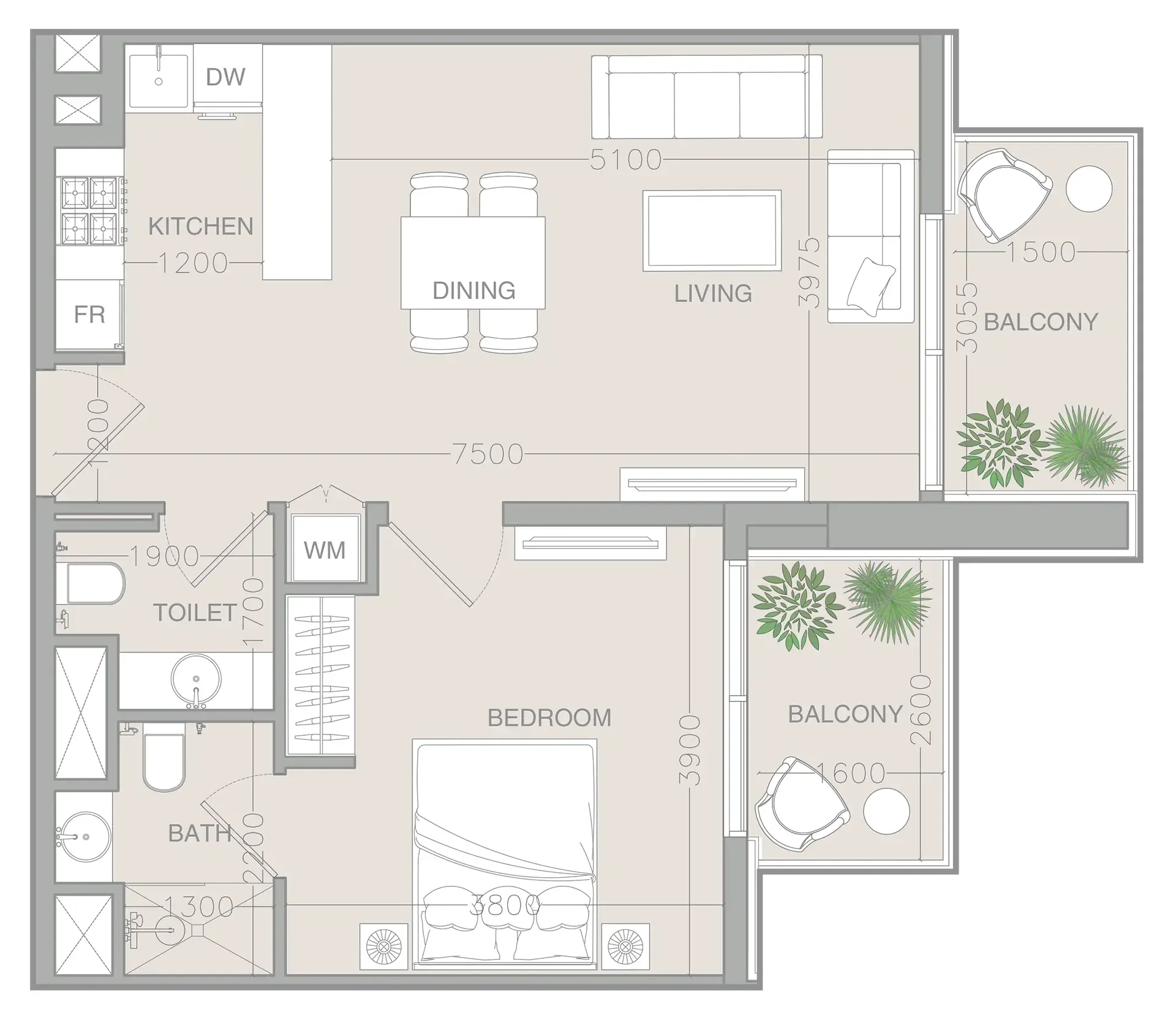1 bedroom Apartments floor plan at ELAR1S Rise