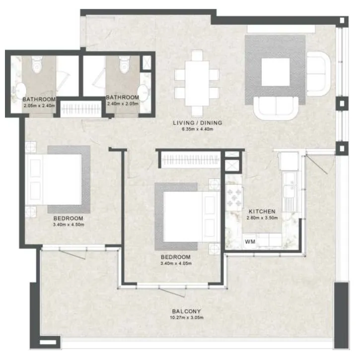 2 bedroom Apartments floor plan at Aras Heights