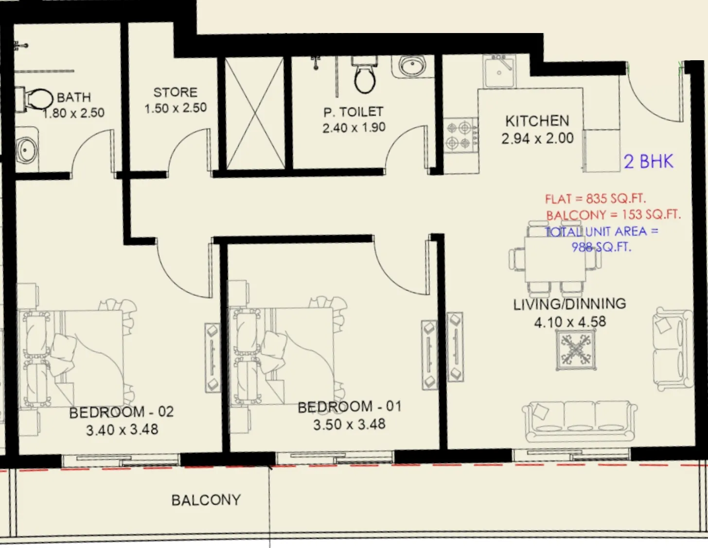 2 bedroom Apartments floor plan at Astra South