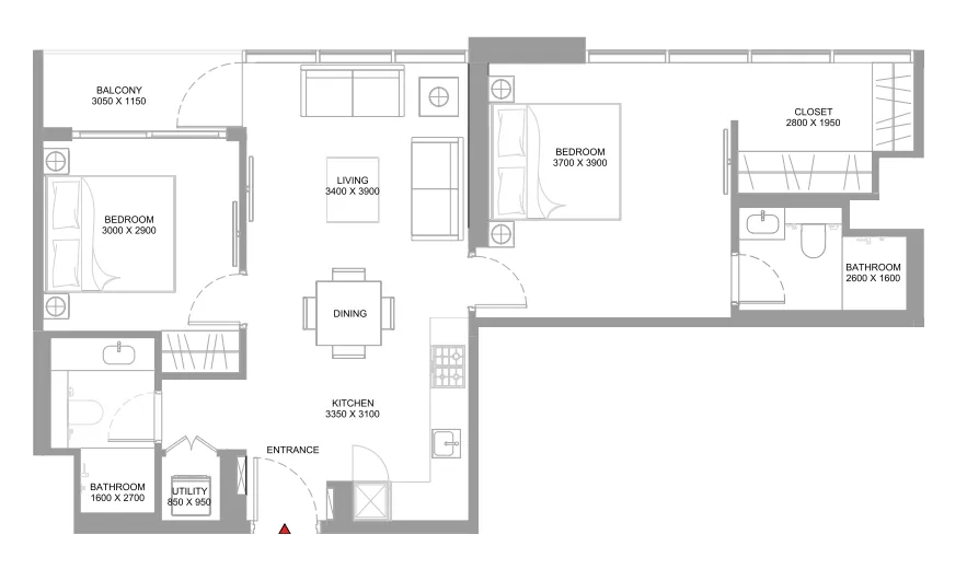 2 bedroom Apartments floor plan at Coastline Beach Residences