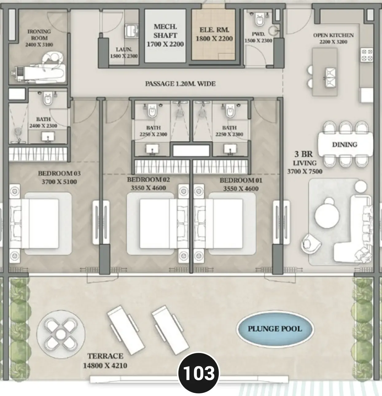 3.5 bedroom Apartments floor plan at Wellington Ocean Walk