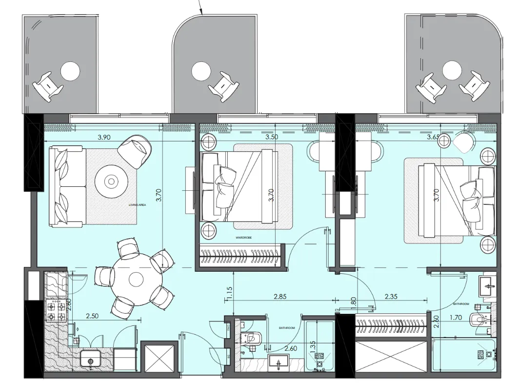 2 bedroom Apartments floor plan at Azizi Wasel