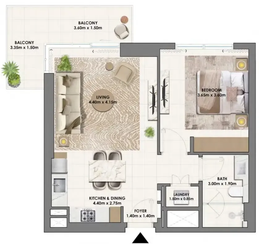 1 bedroom Apartments floor plan at Parkwood Emaar