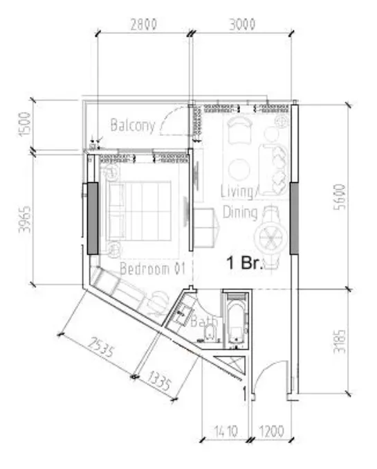1 bedroom Apartments floor plan at Damac Hills 2 - Hotel Edge by Rotana