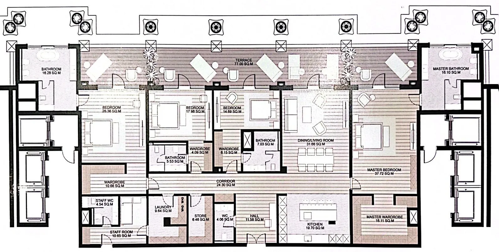 4 bedroom Apartments floor plan at Raffles The Palm Dubai