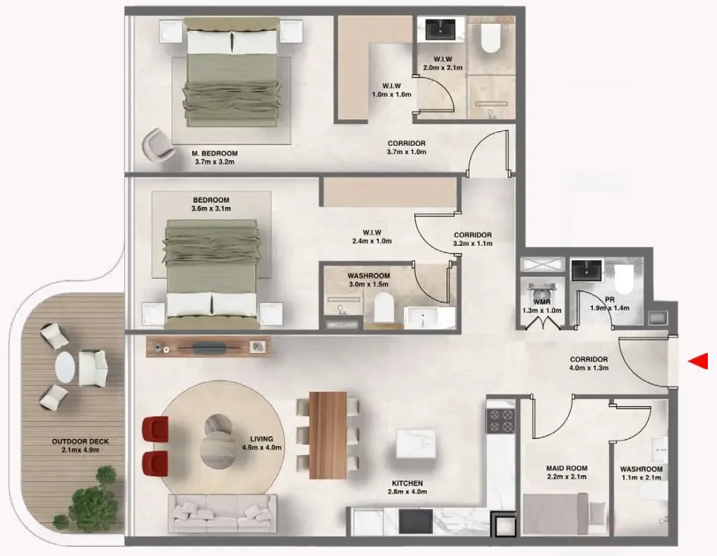 2.5 bedroom Apartments floor plan at The Tides