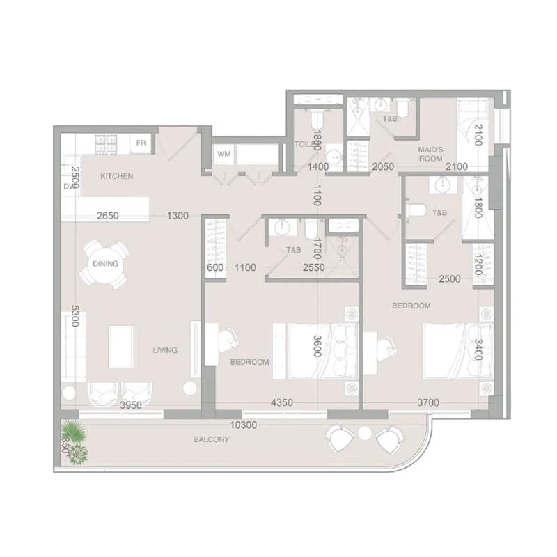 2.5 bedroom Apartments floor plan at VERDAN1A 3
