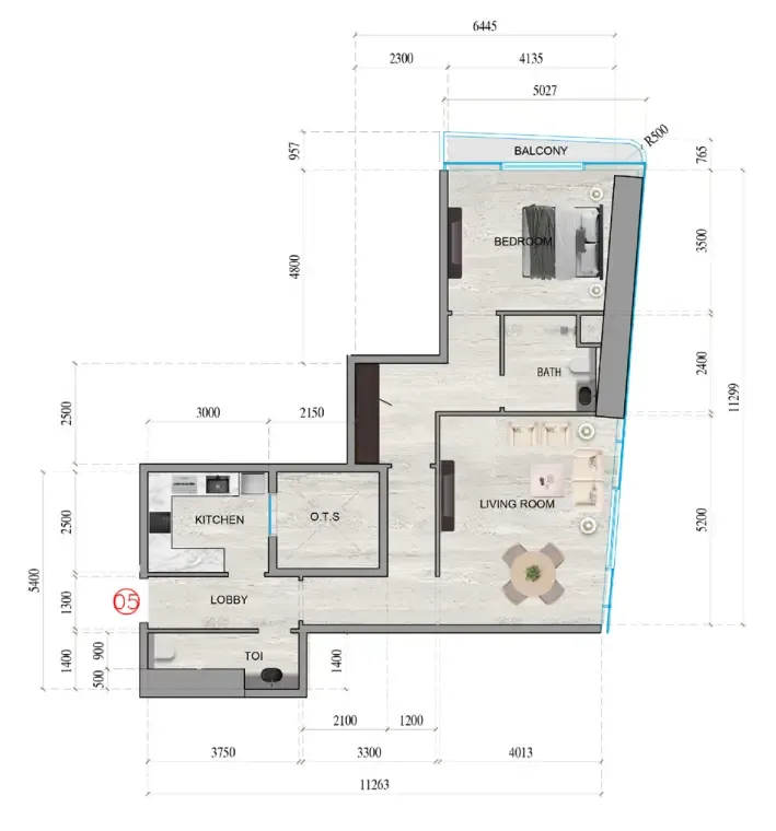 1 bedroom Apartments floor plan at Al Ghaf Tower