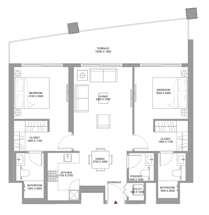 2 bedroom Apartments floor plan at Bayside Marina Residences