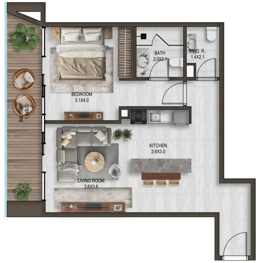 1 bedroom Apartments floor plan at Noore