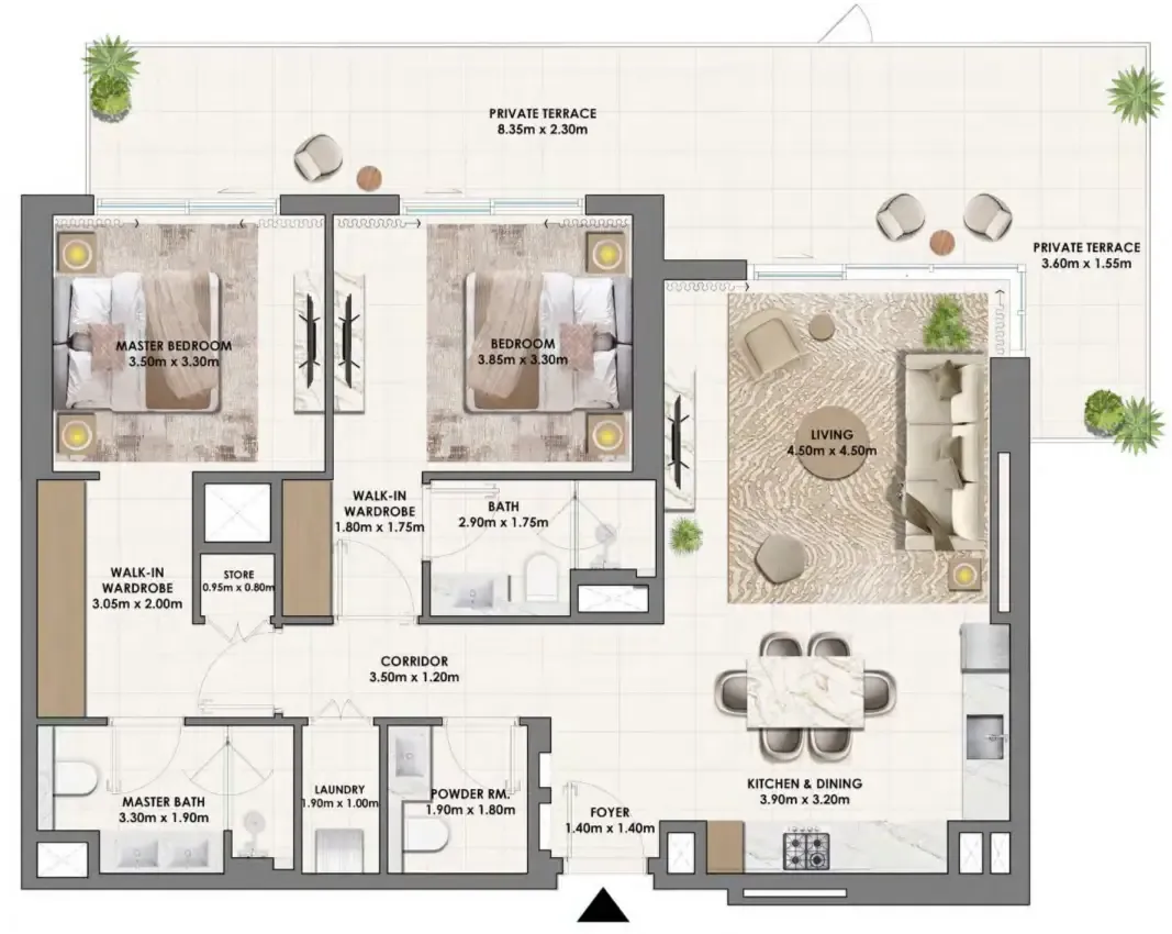 2 bedroom Apartments floor plan at Parkwood Emaar