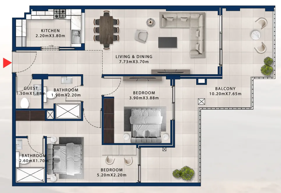 2 bedroom Apartments floor plan at Asayel Avenue