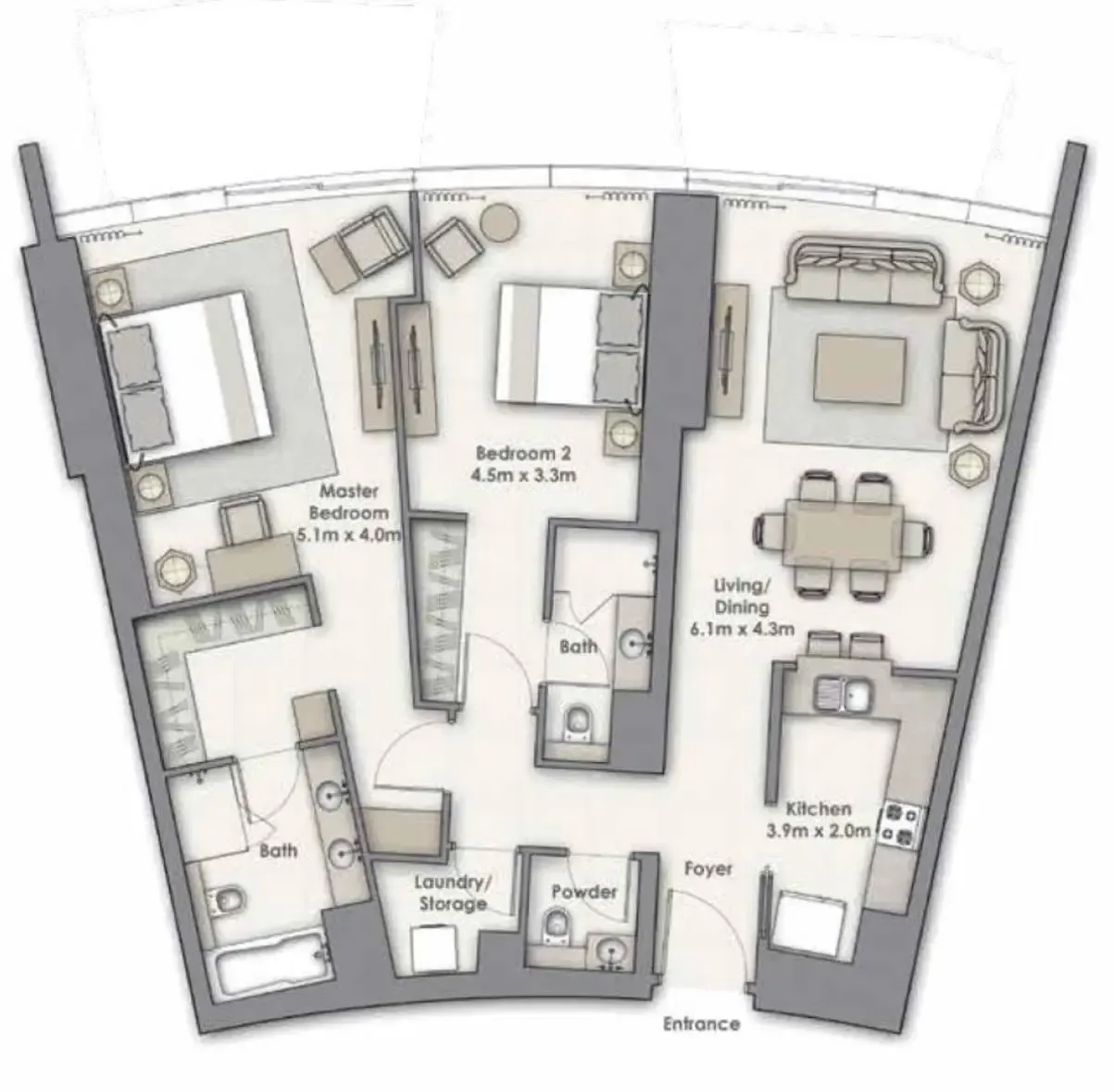 2 bedroom Apartments floor plan at Opera Grand