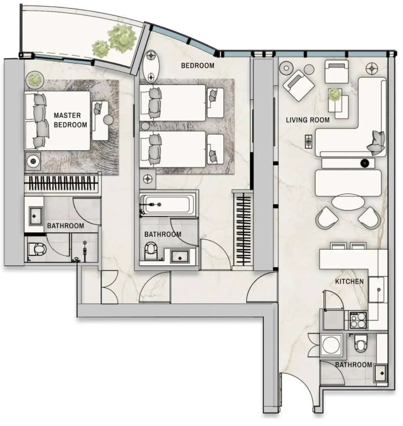 2 bedroom Apartments floor plan at The Biltmore Residences Sufouh