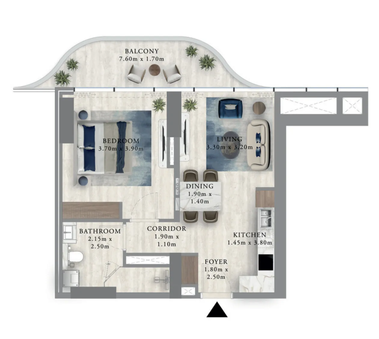 1 bedroom Apartments floor plan at Royal Yacht Club Residence