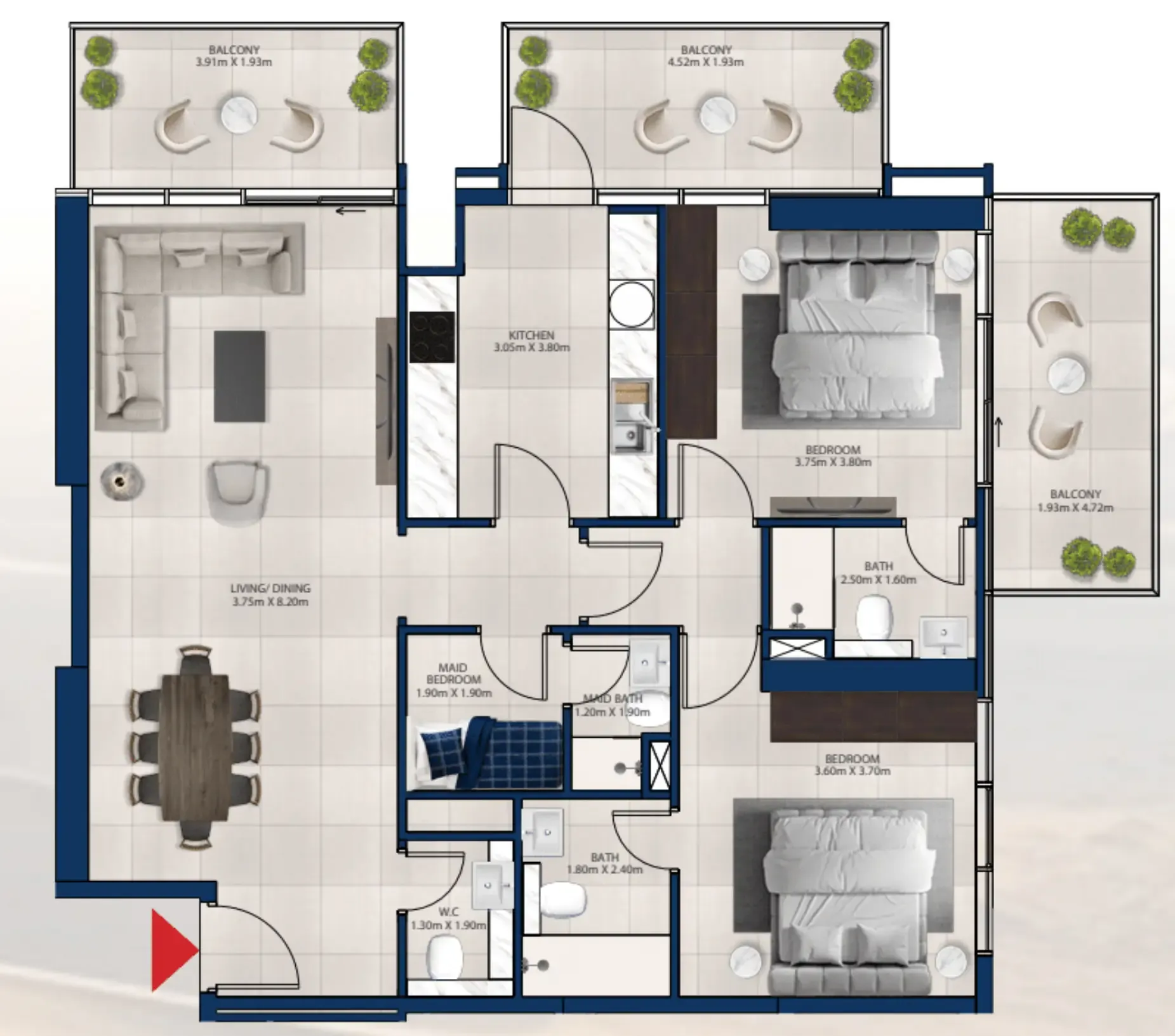 2 bedroom Apartments floor plan at Al Vista