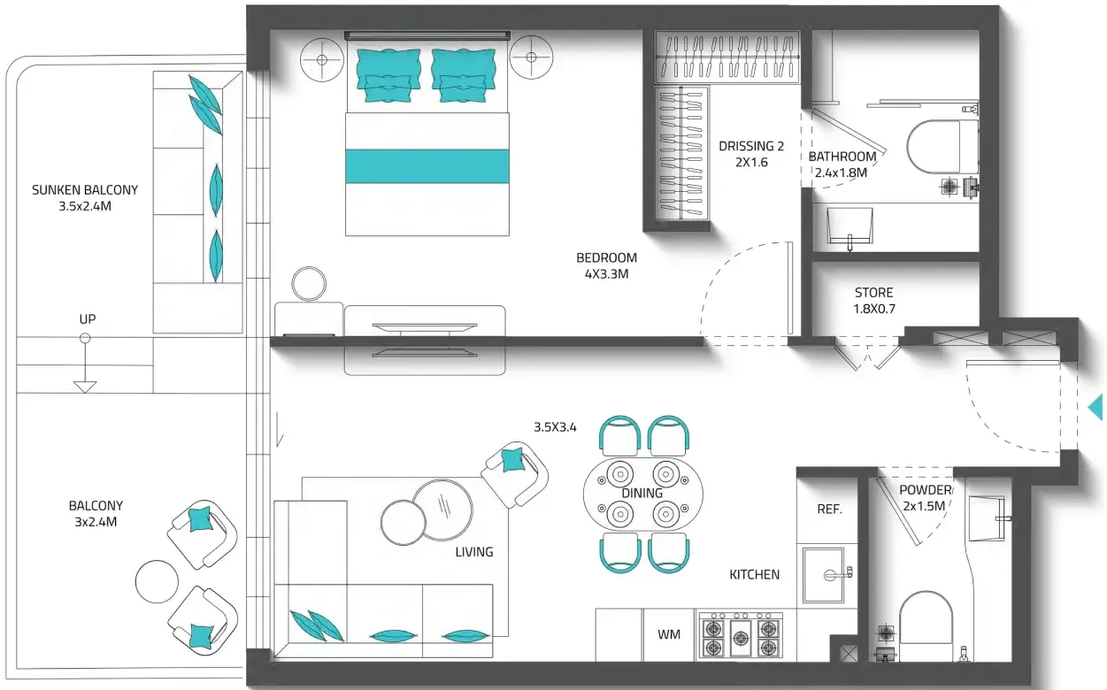 1 bedroom Apartments floor plan at Reef 996