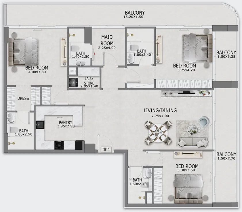 3 bedroom Apartments floor plan at Casa Altia