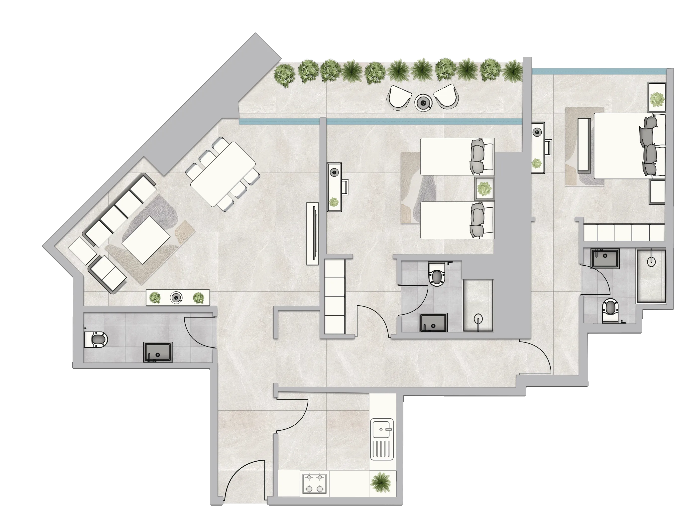 2 bedroom Apartments floor plan at Infinity Tower