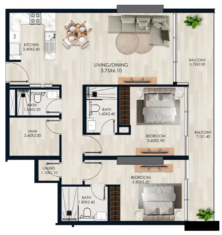 2 bedroom Apartments floor plan at Verde by Vision