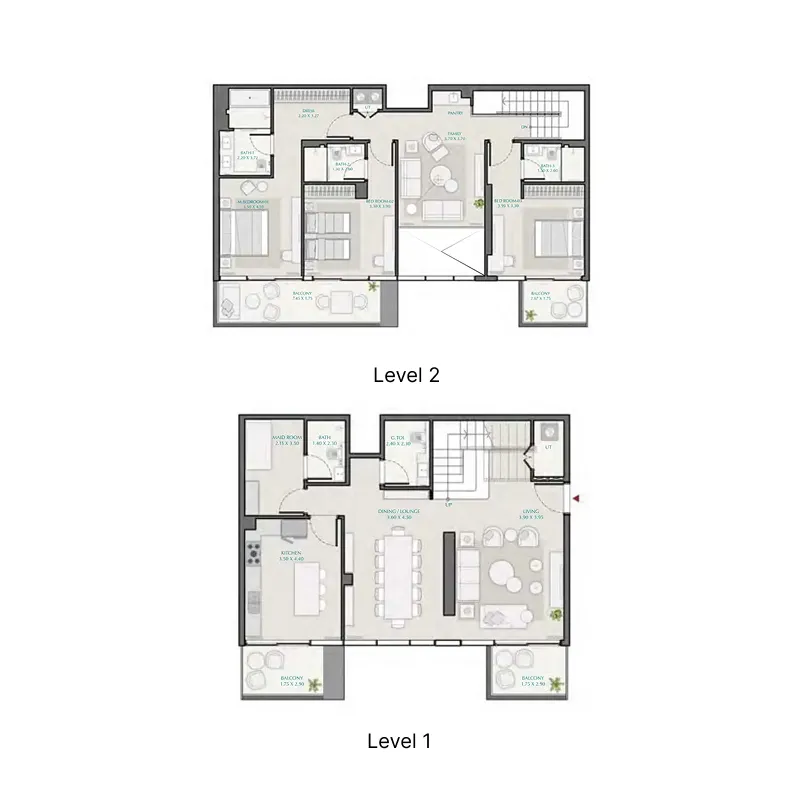 3 bedroom Duplex floor plan at Avenue Park Towers 1 at Wasl 1