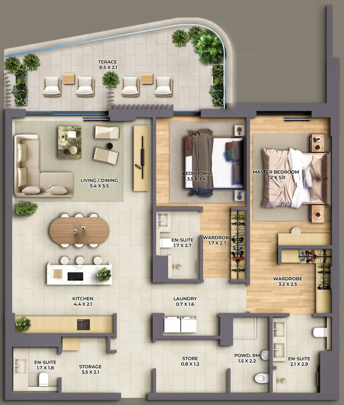 2 bedroom Apartments floor plan at The Cape
