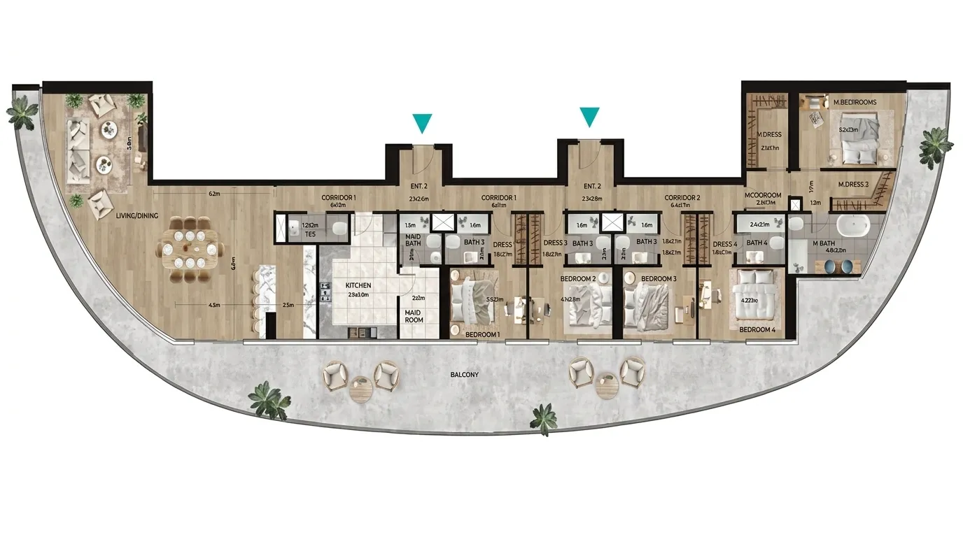 5 bedroom penthouse floor plan at Waterfront by Missoni