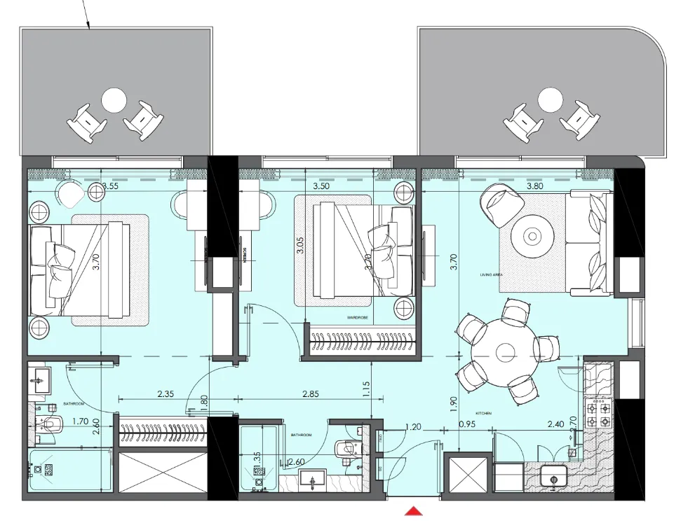 2 bedroom Apartments floor plan at Azizi Wasel