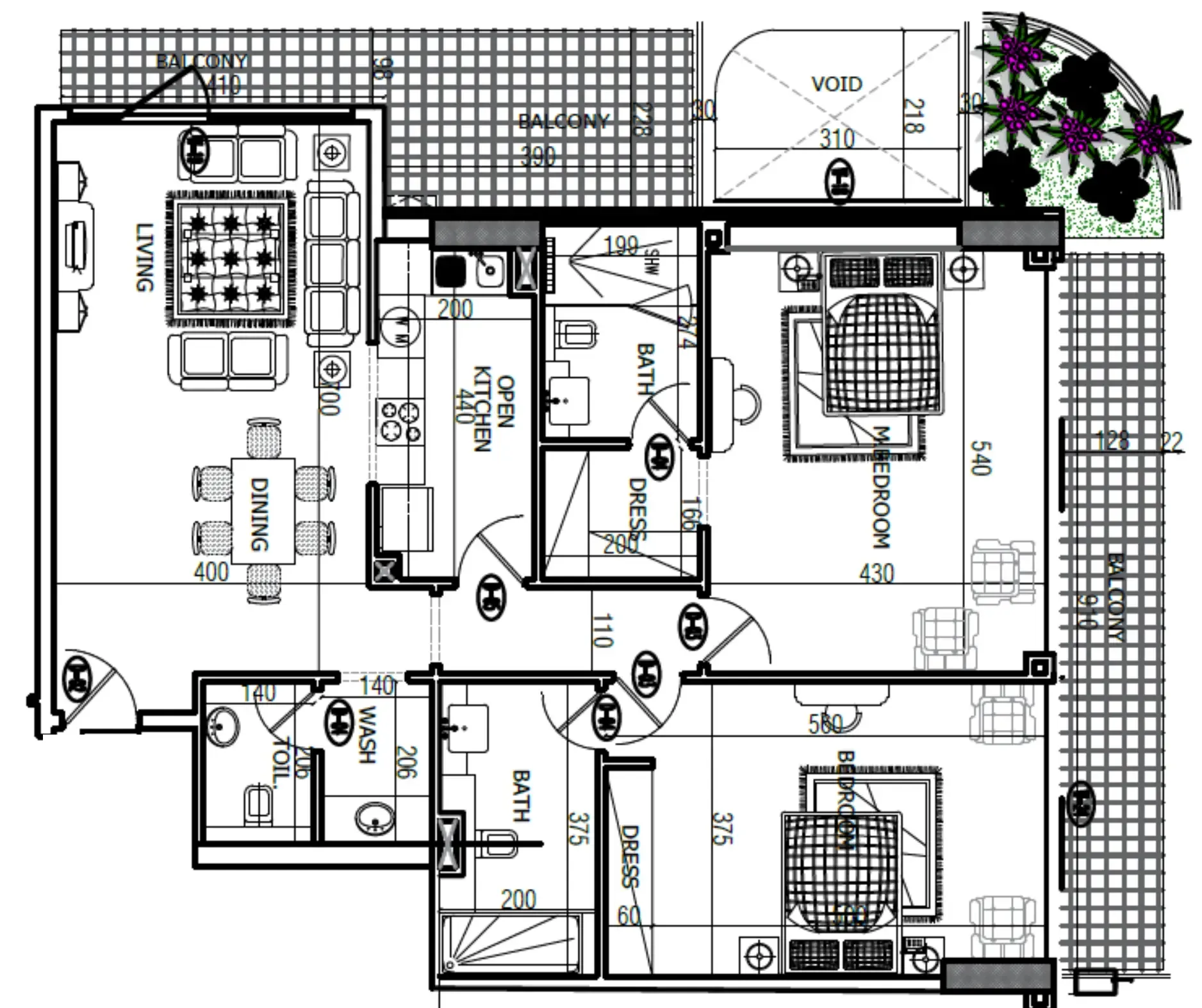 2 bedroom Apartments floor plan at Mackerel Tower