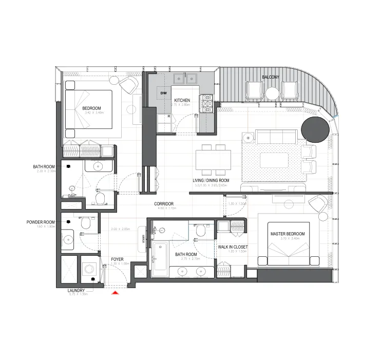 2 bedroom Apartments floor plan at Linar