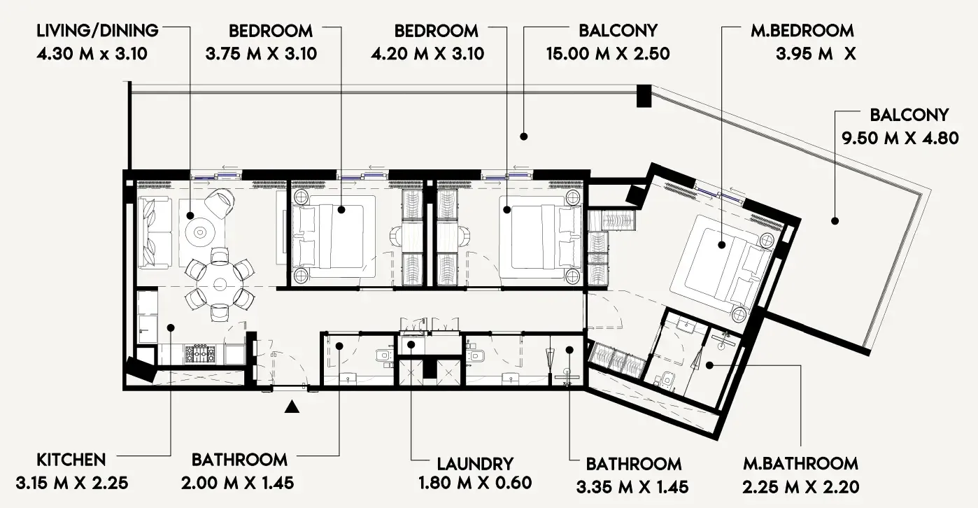 3 bedroom Apartments floor plan at Azizi Lina