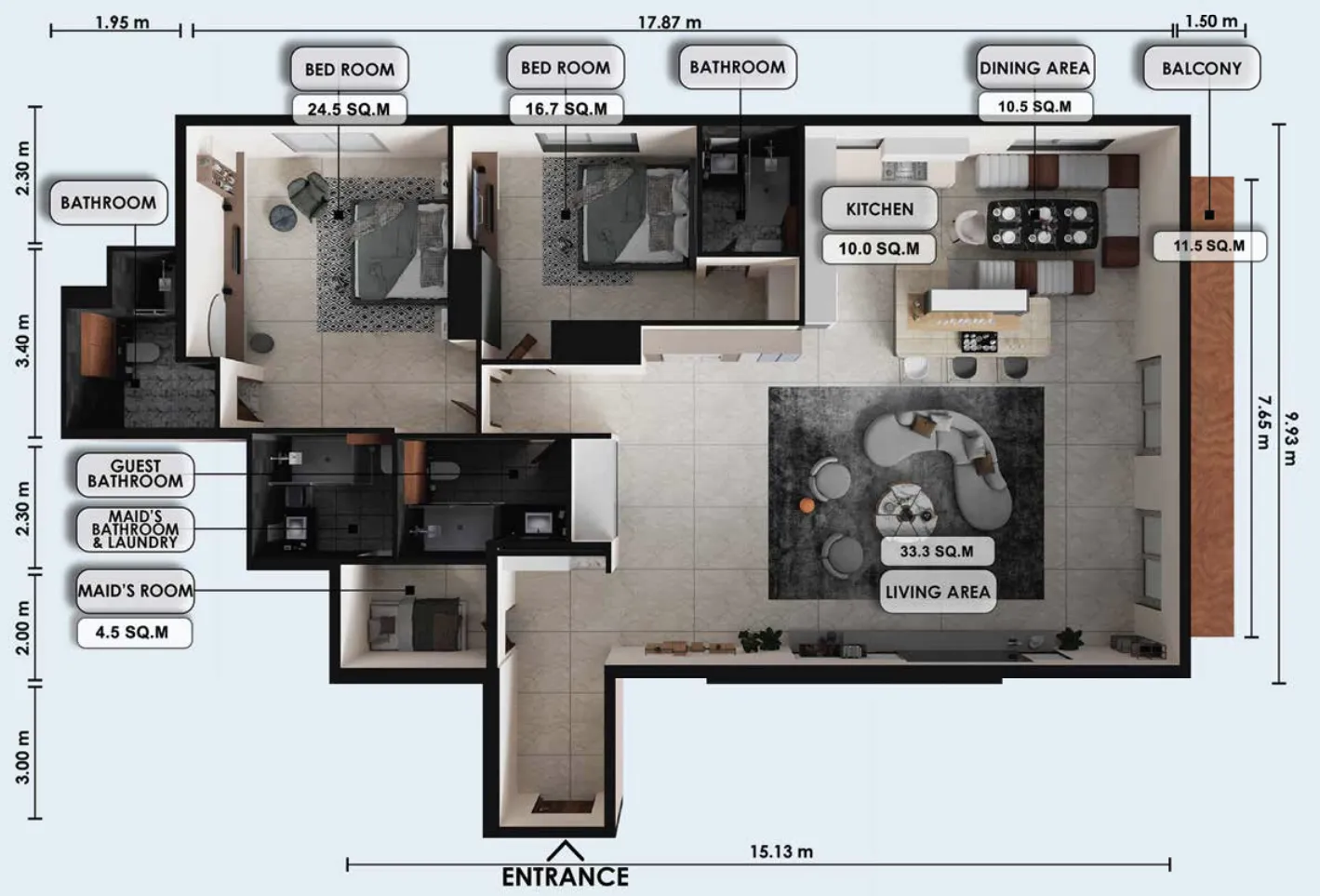 2 bedroom Apartments floor plan at Zenith J1