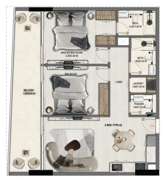 2 bedroom Apartments floor plan at Divine Elements