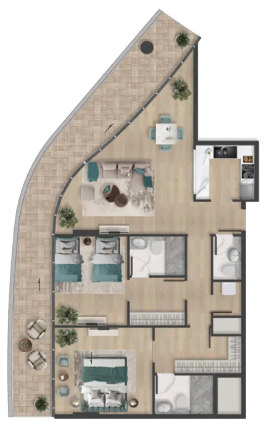 2 bedroom Apartments floor plan at Pelagia