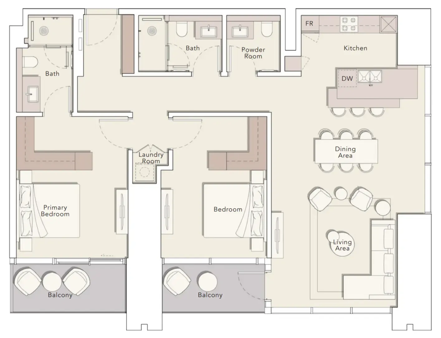 2 bedroom Apartments floor plan at One River Point