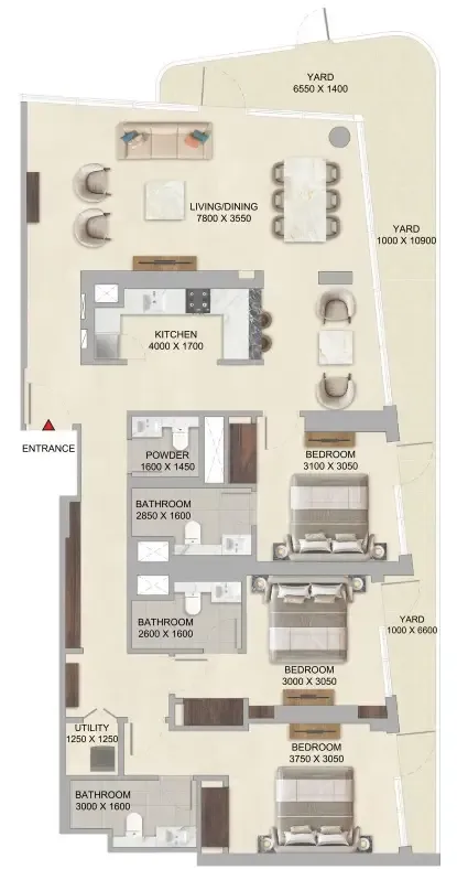 3 bedroom Apartments floor plan at River Cove Residences at Sobha City