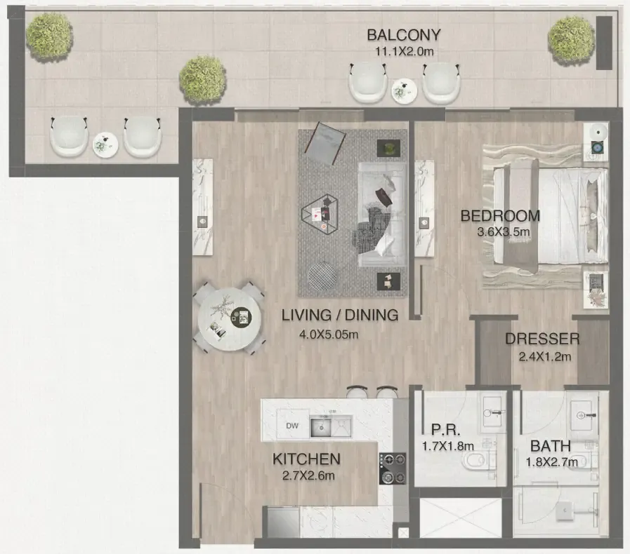 1 bedroom Apartments floor plan at One by Nine