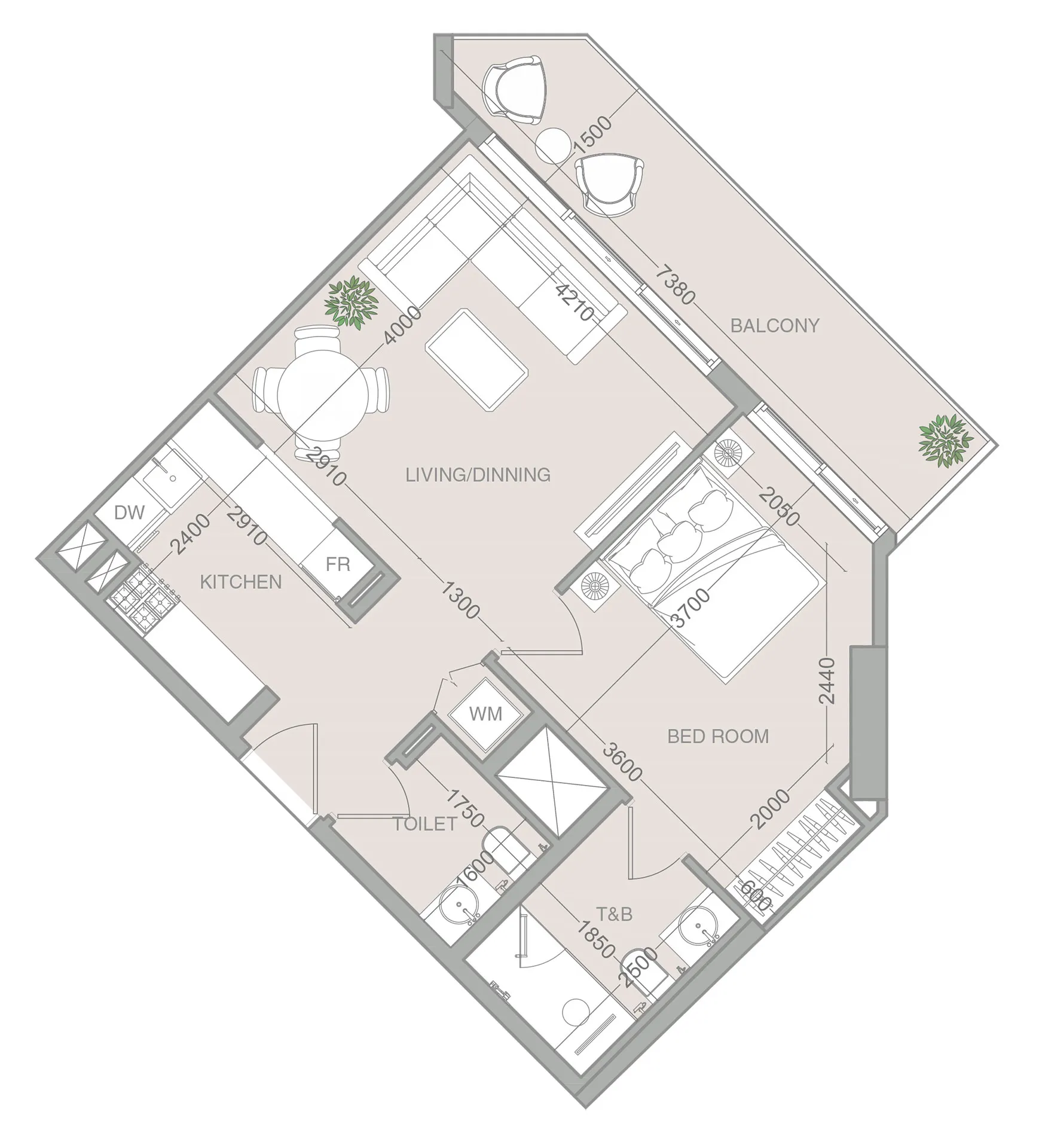 1 bedroom Apartments floor plan at VERDAN1A 4