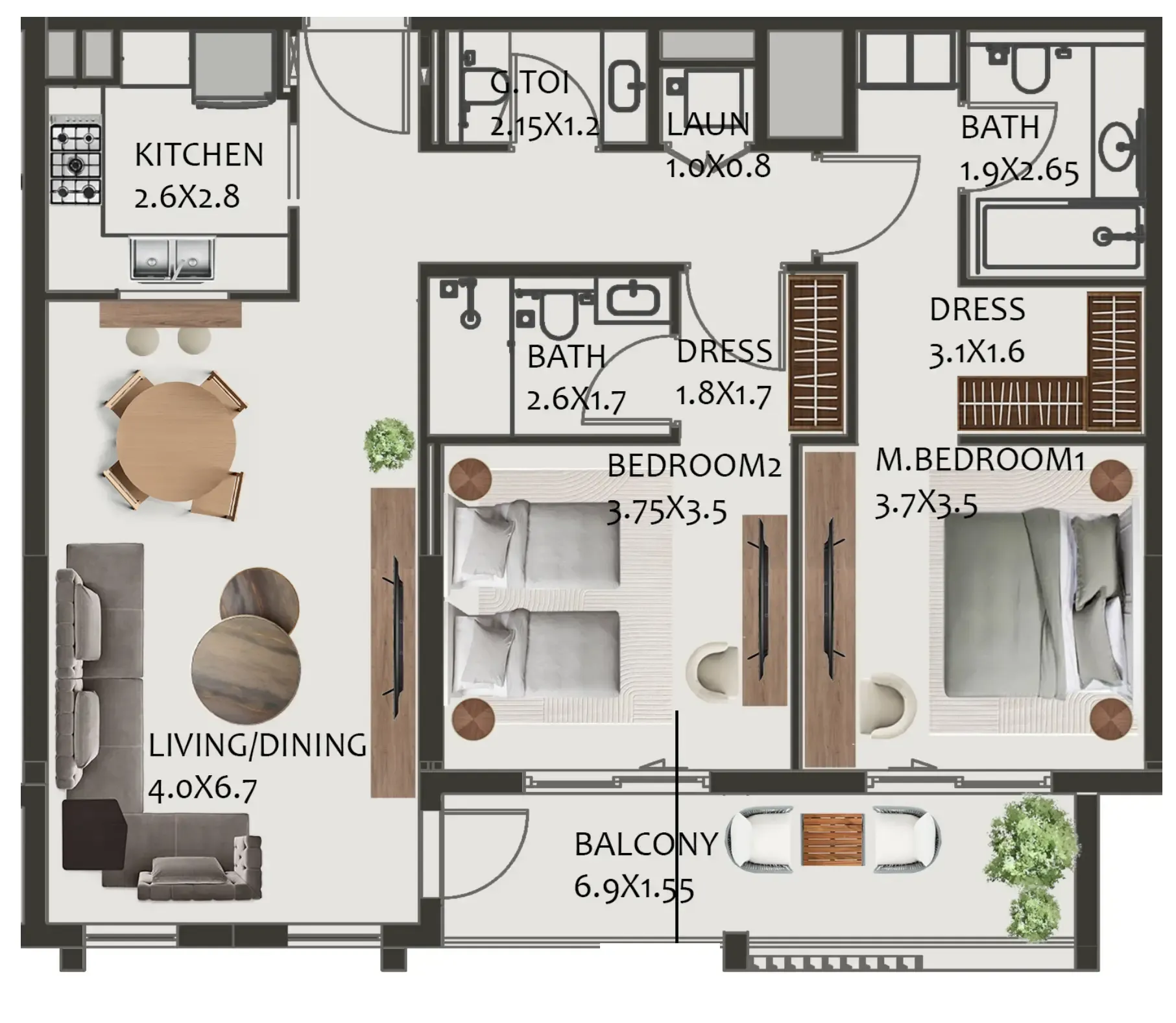 2 bedroom Apartments floor plan at Hillside Residences