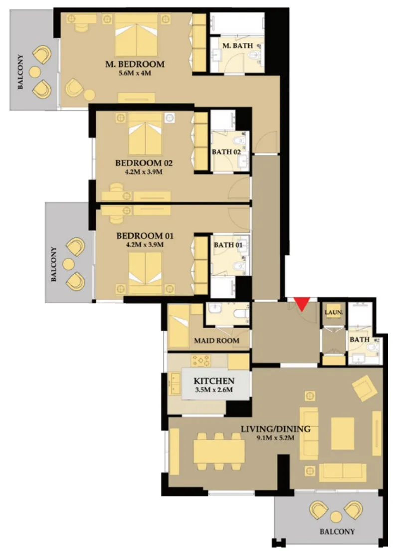 3 bedroom Apartments floor plan at Riva Residence